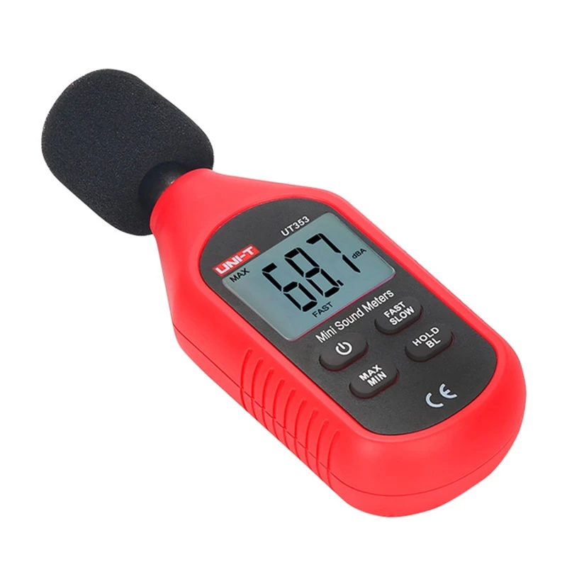 Medidor de nivel sonoro UT353, rango 30–130 dB, frecuencia 31,5 Hz–8 kHz