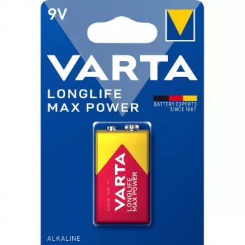 Pila alcalina VARTA Max Tech, E-Block (9V/6LR61) 9,0 voltios, medidas: (an)26,5 x (pr)17,5 x (al)48,5 mm, - 1 unidad (04722 101 401)