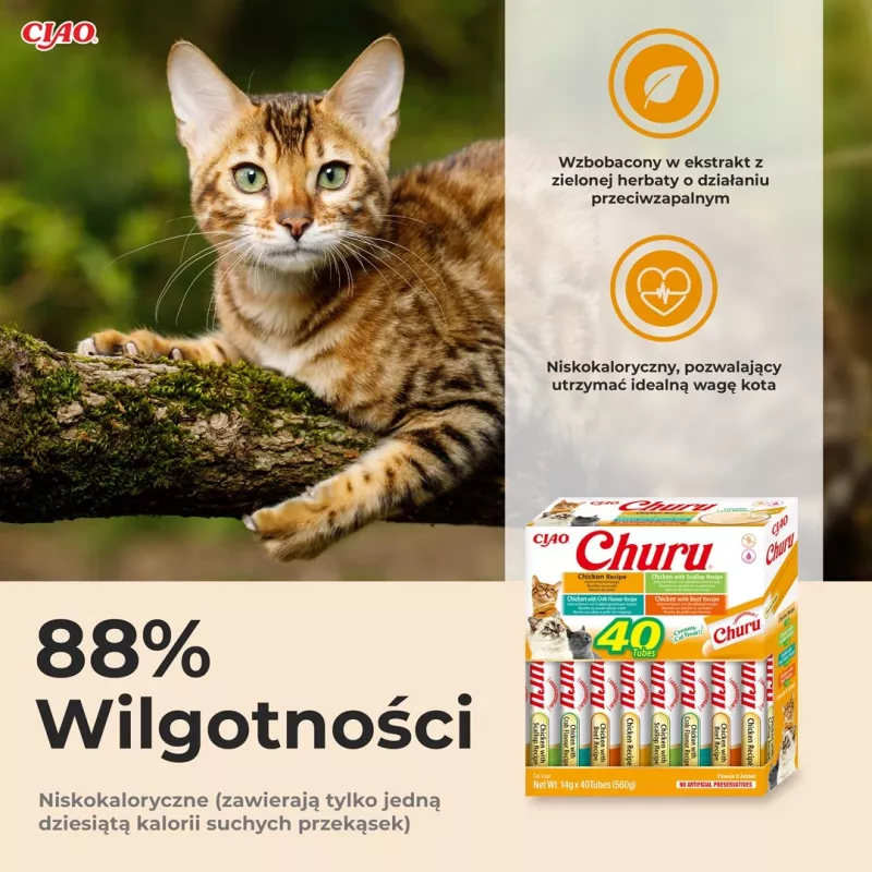 Snack para gatos INABA Churu Variety Box — snack de pasta de pollo, 40 × 14 g, sin cereales, sin gluten y sin soja