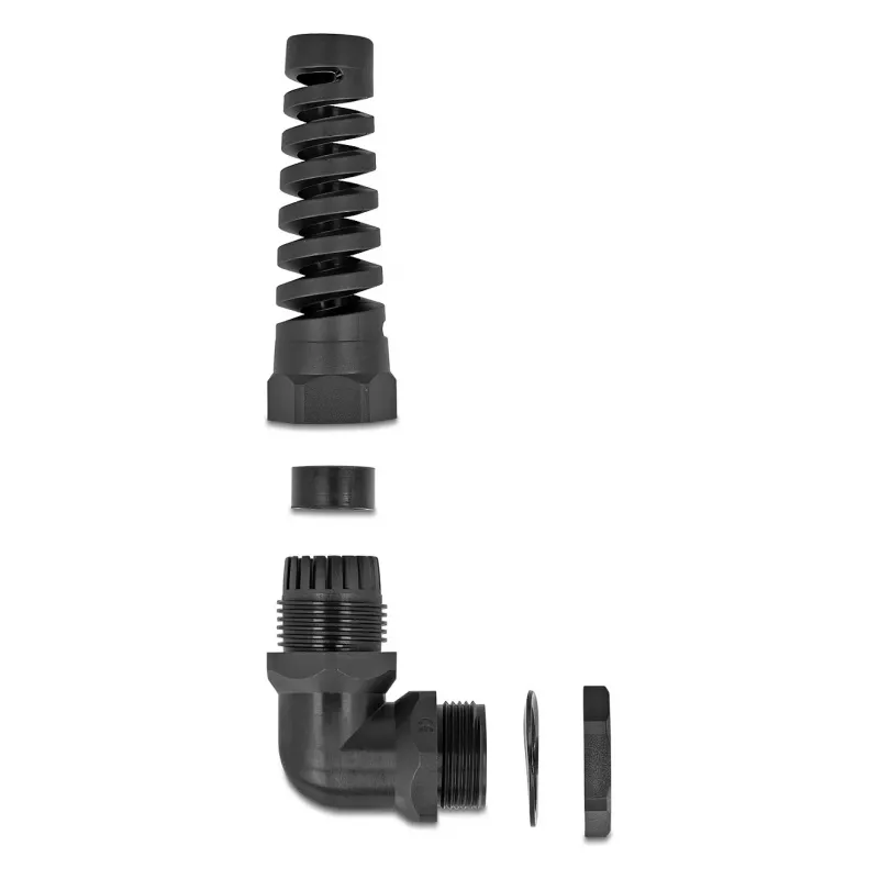 Prensaestopas DeLOCK 90° en ángulo PG11 negro con alivio de tracción