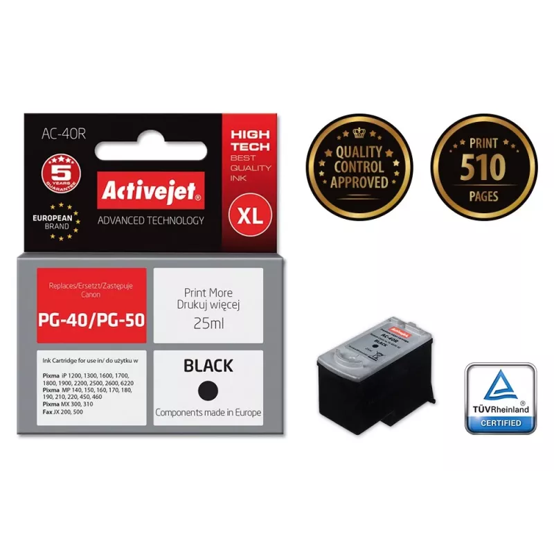 Activejet AC-40R Tinta (sustituto de Canon PG-40; Premium; 25 ml; negro)