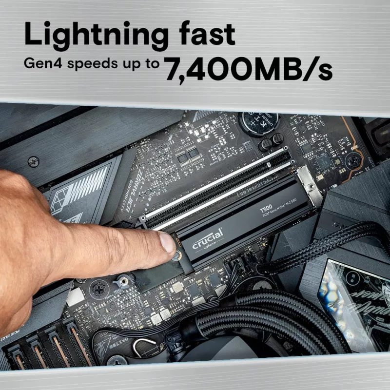 Unidad SSD Crucial T500 1TB M.2 NVMe 2280 PCIe 4.0 con disipador