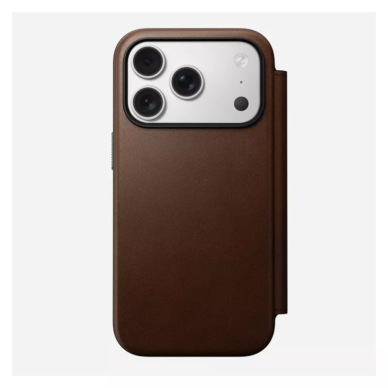 Funda tipo folio de cuero para móvil Nomad Modern Leather Folio para iPhone 17 Pro – marrón, compatible con 6,3