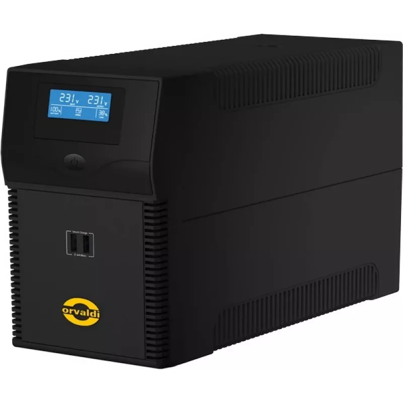Sistema de alimentación ininterrumpida ORVALDI ID2K0CH line-interactive 2 kVA / 1200 W, 24 V, baterías de 9 Ah, LCD, USB, compacto negro