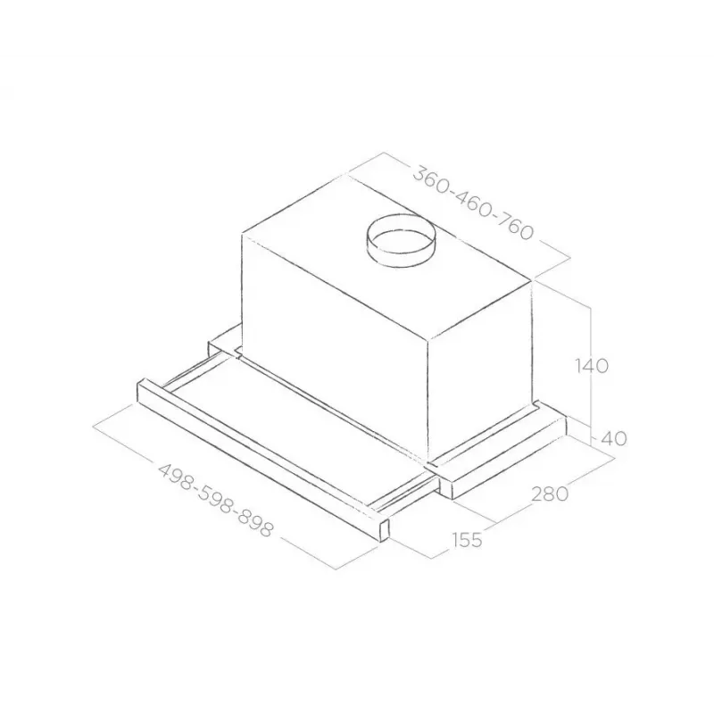 Campana extractora integrable Elica ELITE 14 LUX 50 BL — 500 mm, filtro de grasa de aluminio, caudal máx. de extracción 650 m³/h, nivel de ruido 62 dB, iluminación LED 2700 K