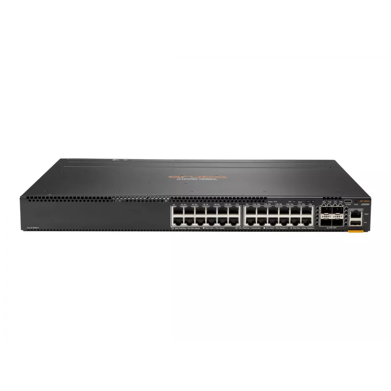 HPE Aruba 6300M - Switch - L3 - gestionado - 24 x 10/100/1000 + 4 x 1 Gigabit / 10 Gigabit / 25 Gigabit / 50 Gigabit SFP56 (Uplink / Stacking) - Frontal y lateral a posterior - montaje en ra