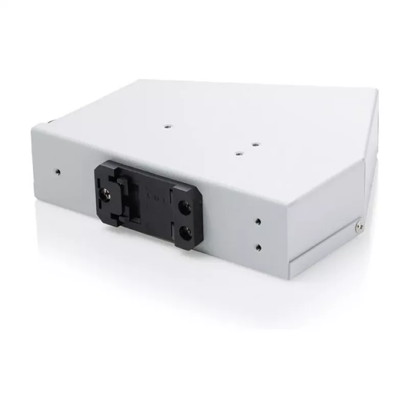 Distribuidor de empalmes de fibra óptica para carril DIN DIGITUS DN-96893 — en ángulo, 6 SC DX / LC Quad, aluminio, gris