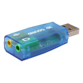 Tarjeta de sonido externa USB Gembird Virtus2 — interfaz USB, auriculares de 3,5 mm, azul transparente