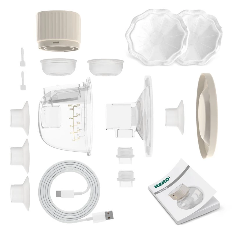 Sacaleches eléctrico inalámbrico neno VENTO Three-Phase, recargable, portátil, pantalla LCD, biberón 150 ml, sin BPA, beige