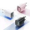 Cargador usams CC229 30W GaN USB-C y USB LED compacto para viaje