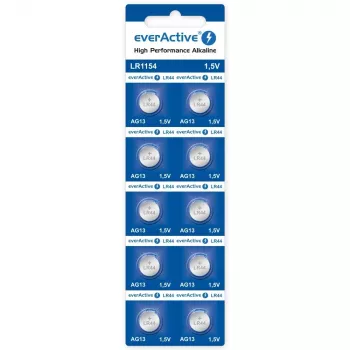 Pila de botón alcalina everActive AG13 (LR44) — pack de 10 uds.