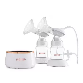 Sacaleches eléctrico doble neno Bella Twin Moon – inalámbrico, bifásico, LCD, biberones de 150 ml, nácar