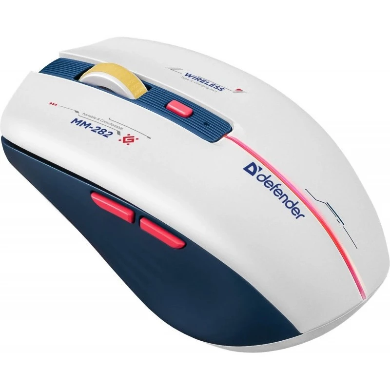 Ratón gaming inalámbrico DEFENDER MM-282 RF — ambidiestro, óptico 1800 DPI, 5 botones, USB, a pilas