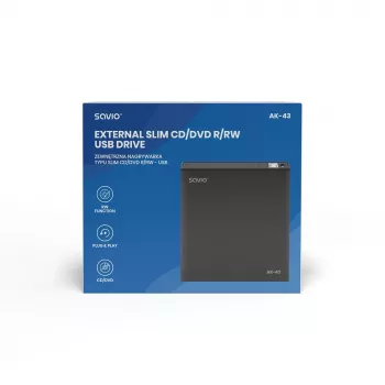 Unidad externa DVD±RW slim SAVIO AK-43, USB 2.0, negra, compatible con lectura/escritura de CD/DVD (24x CD, 8x DVD)