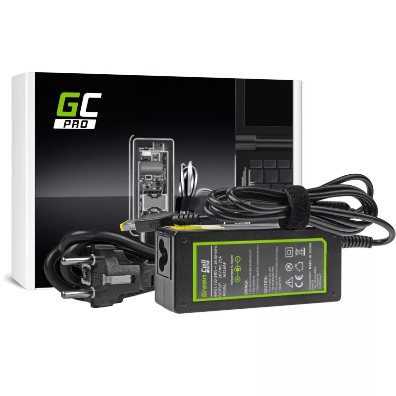 Adaptador de corriente Green Cell AD38AP 65W para portátiles Lenovo, 20V 3,25A, cable de 1,2 m, negro