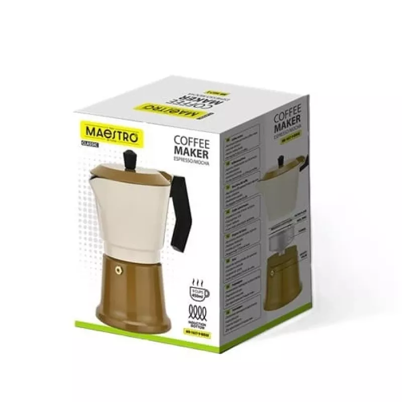Cafetera moka Maestro MR-1657-9-BEIGE de aluminio, cafetera para placa de inducción, capacidad de 9 tazas