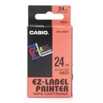 Rollo de etiquetas CASIO XR-24RD1 — etiquetas autoadhesivas negro sobre rojo, 2,4 cm × 8 m, 1 rollo