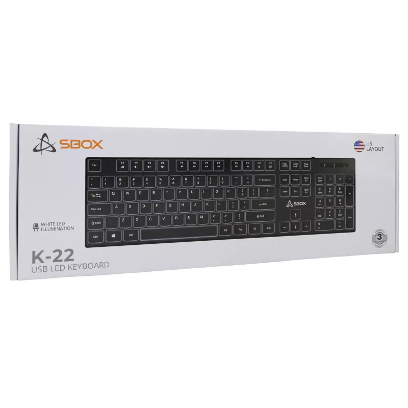 Teclado USB con cable SBOX K-22 US negro — distribución US, negro, conexión USB con cable