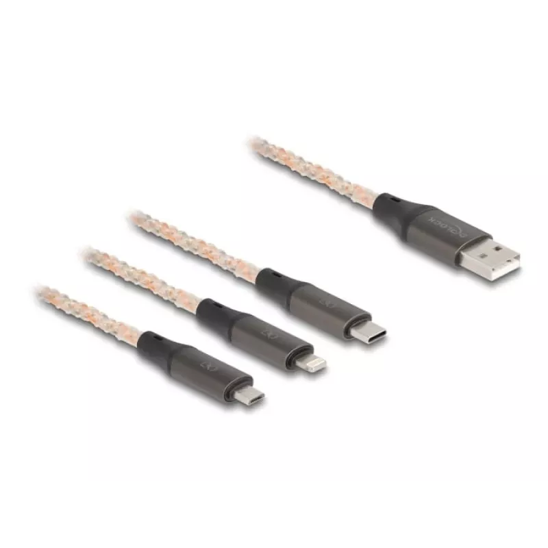 Cable USB DeLOCK 1,2 m USB 2.0 USB A USB C/Micro-USB B/Lightning transparente