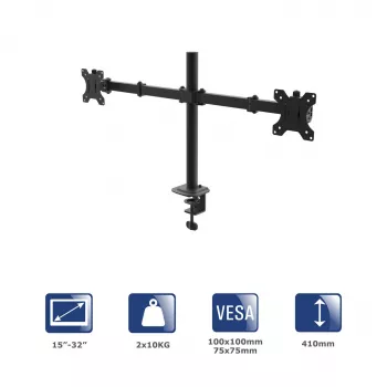 Akyga AK-MB-02 Soporte de sobremesa para dos monitores, 2 x 10 kg, VESA 75x75 / 100x100, 15–32