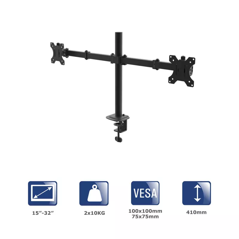 Akyga AK-MB-02 Soporte de sobremesa para dos monitores, 2 x 10 kg, VESA 75x75 / 100x100, 15–32