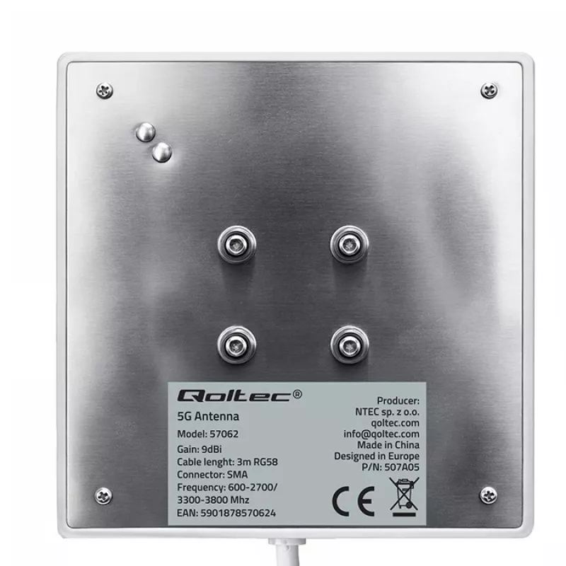 Antena 4G/5G LTE exterior QOLTEC 9 dBi con conector SMA y cable de 3 m