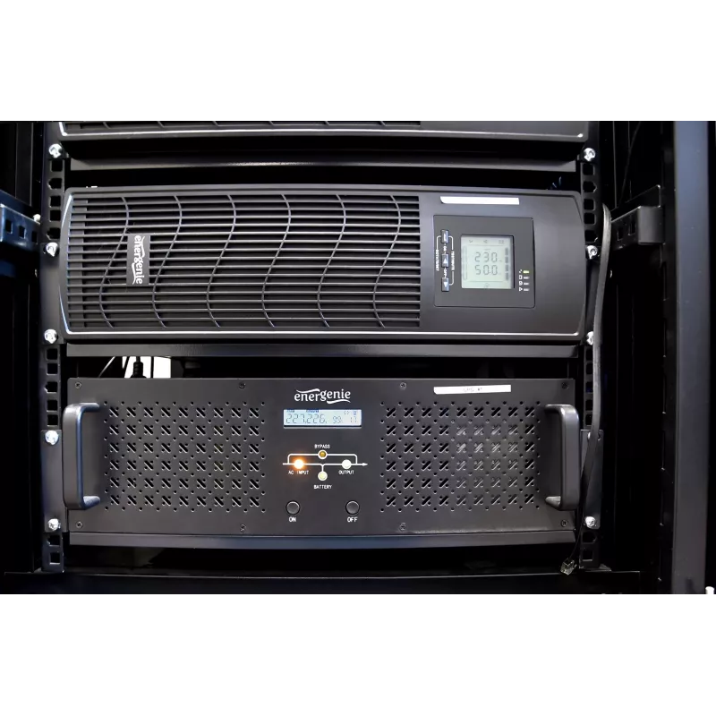 Gembird UPS-RACK-1500 SAI Line-Interactive 1500 VA 900 W, rack 19" 3,4U, 4x IEC C13 230 V, entrada IEC C14, USB, RJ11, LCD, negro