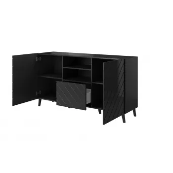 Cómoda Cama Meble ABETO 150x42x82 cm, negro alto brillo, estructura de MDF, 1 cajón