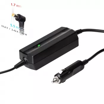 Akyga AK-ND-34 fuente de alimentación para portátil de coche para Acer, 65 W, 19 V / 3,42 A, 5,5 x 1,7 mm, entrada 12 V