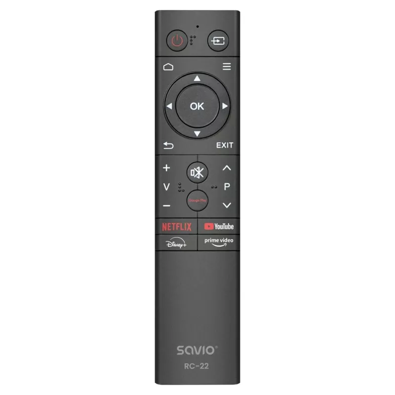 Mando a distancia para TV SAVIO RC-22 — IR, inalámbrico, universal, 20 botones, alcance 10 m, USB‑C, negro