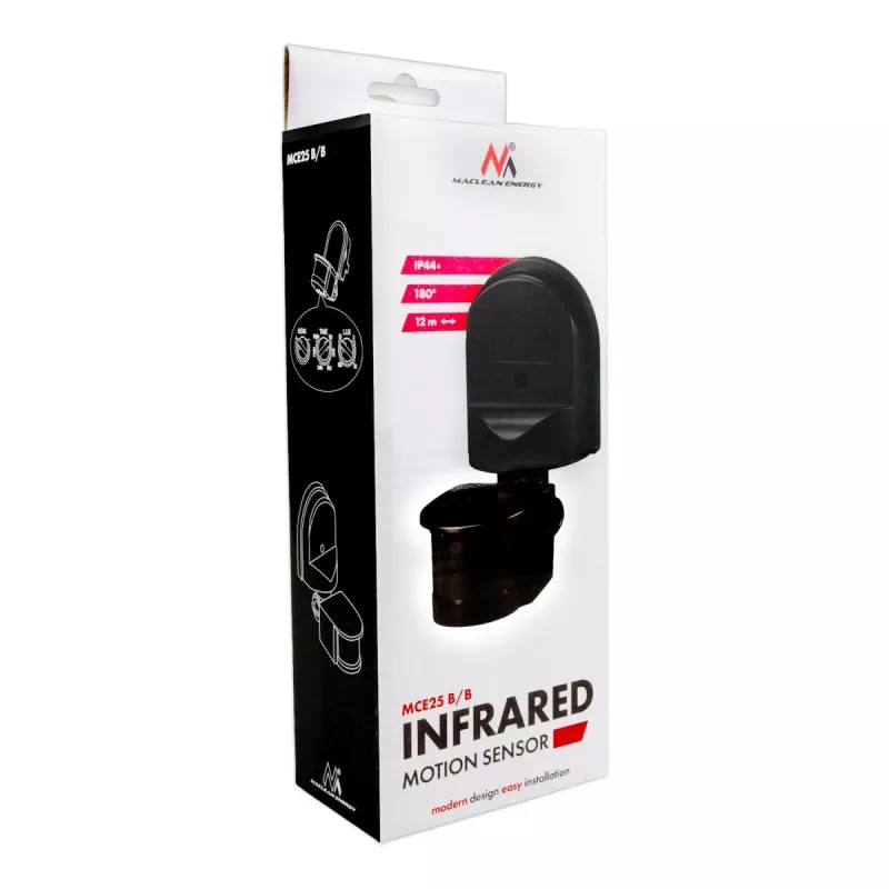 Sensor de movimiento y crepuscular MACLEAN MCE25 B — detector de movimiento con sensor de luz, montaje en pared/techo