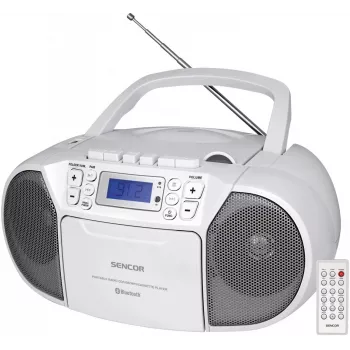 Sistema estéreo portátil SENCOR SPT 3907 W – 14 W, CD/MP3, Bluetooth 2.1, sintonizador FM, USB, blanco