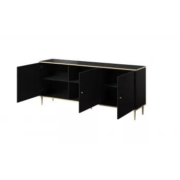 Cómoda GLAMOUR 180x40x75,5 cm, negro mate + dorado