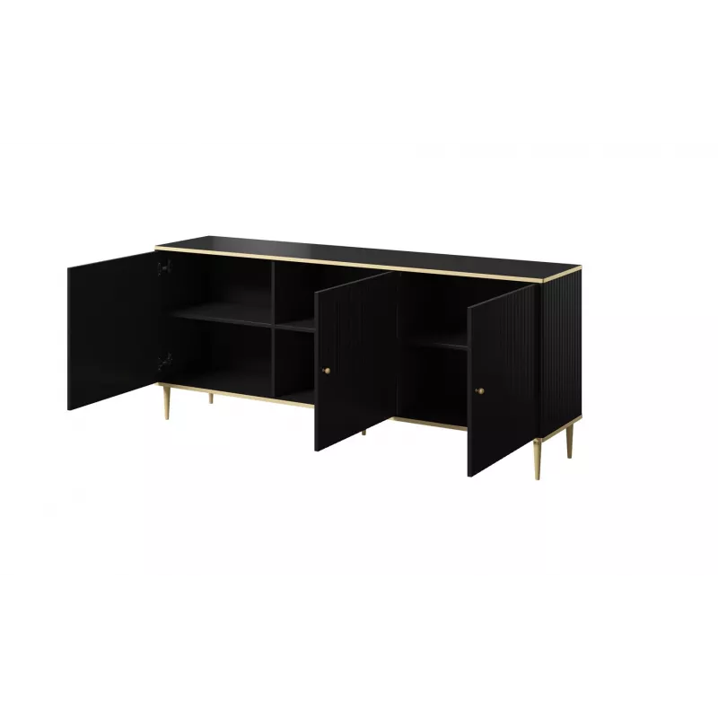 Cómoda GLAMOUR 180x40x75,5 cm, negro mate + dorado