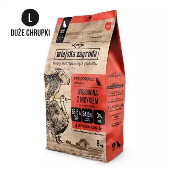 Comida seca para perros wiejskazagroda Beef Turkey Adult L 9 kg — alimento completo para perros adultos de razas grandes, 31 % proteína, 20 % grasa