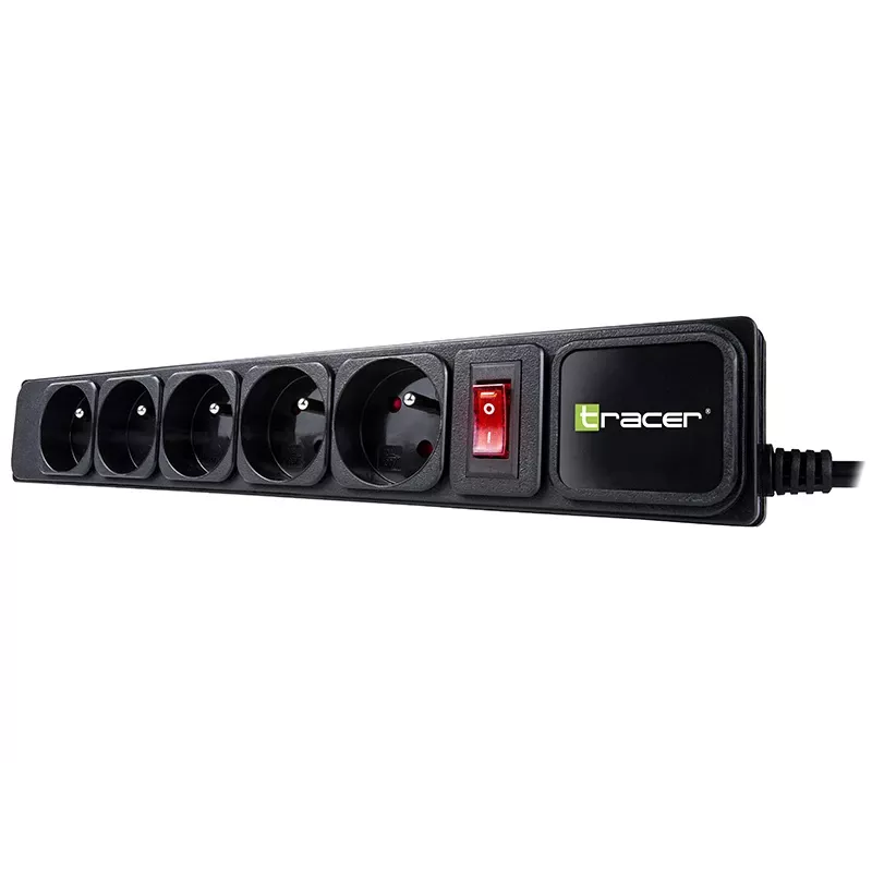 Regleta con protección contra sobretensiones TRACER PowerGear Tracer 47138 5 m negra con cable de 5 m