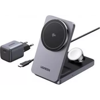 Cargador inalámbrico UGREEN 3 en 1 25W Modelo 45025 para teléfono, auriculares y smartwatch