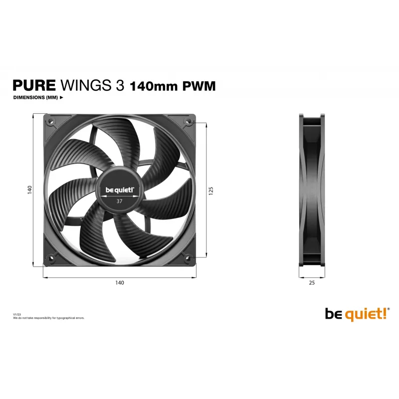 be quiet! Pure Wings 3 140mm PWM Ventilador de carcasa para ordenador 14 cm Negro 1 ud.
