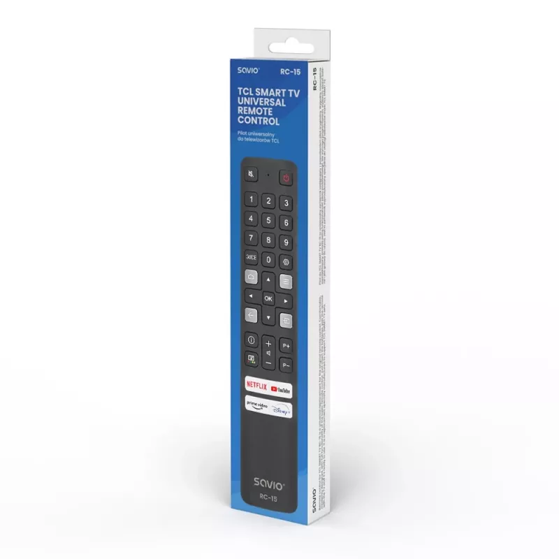 Mando a distancia universal SAVIO RC-15 para TCL SMART TV, IR inalámbrico, negro, alcance 10 m