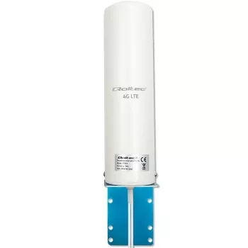 Antena exterior omnidireccional 4G LTE QOLTEC 57044, 5 dBi, 600–2700 MHz, 50 W, 50 Ω, carcasa de cobre blanca