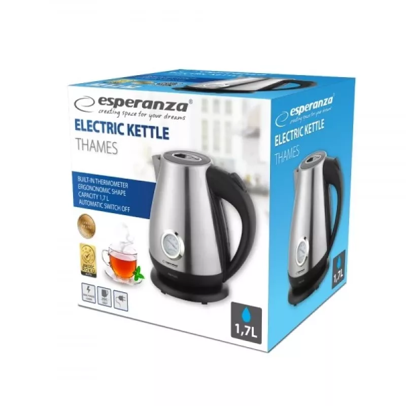 Hervidor ESPERANZA EKK029 — 1,7 L, 2200 W, acero inoxidable y plástico negro