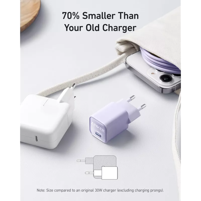 Cargador de CA para interiores Anker 511 Nano 3 — 30W, 1× USB-C, 100–240V, negro