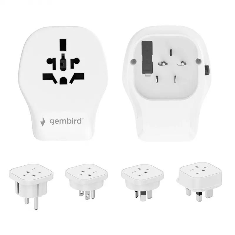 Adaptador de viaje de pared GEMBIRD TPA-1A2C20-02-W 20W — 1xUSB-A + 2xUSB-C, enchufe tipo G, 100–250 V, blanco