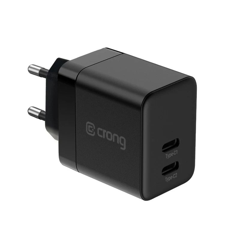 Cargador de pared Crong Ultra Compact GaN 35W PD 3.0 2x USB-C (negro)