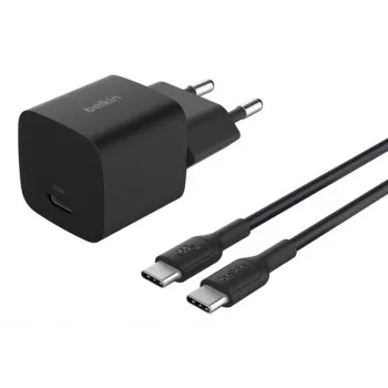 Cargador de interior AC Belkin BoostCharge 25 W USB-C PD/PPS, cable de 1 m, negro — para consolas, smartphones, tablets