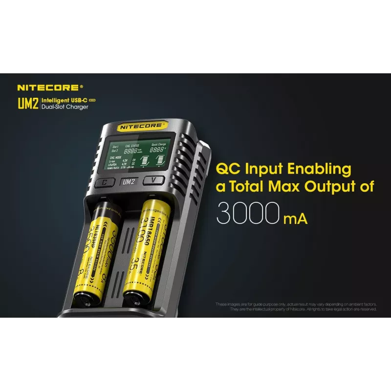 Cargador de baterías Nitecore UM2 pila doméstica DC ion-litio níquel-cadmio
