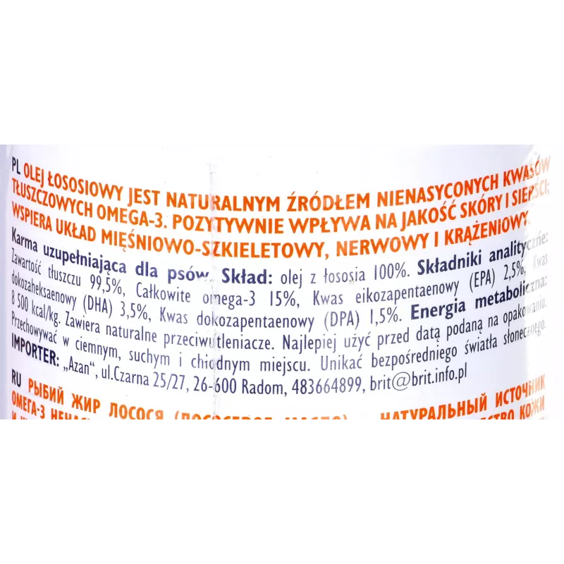 Aceite complementario Brit Care BRIT 1000 ml – complemento para piel y pelo para perros y gatos, frasco de 1 l