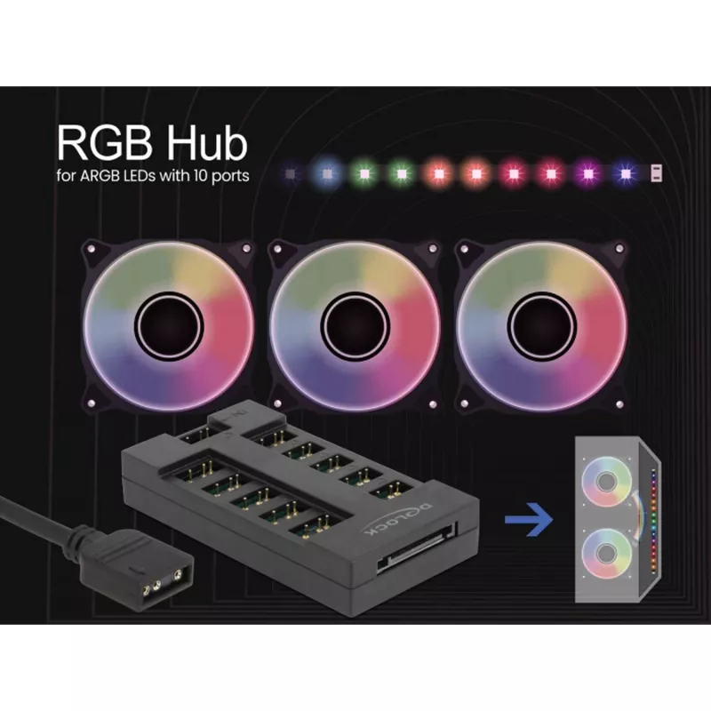Delock - hub de luz LED RGB - 10 conexiones - negro (64128)