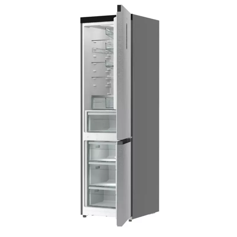 Gorenje NRB620E61X4WFE frigorífico combi, de libre instalación, NoFrost, 413 l (283 l frigorífico + 130 l congelador inferior), pantalla electrónica, iluminación LED, clase energética E, acero inoxidable