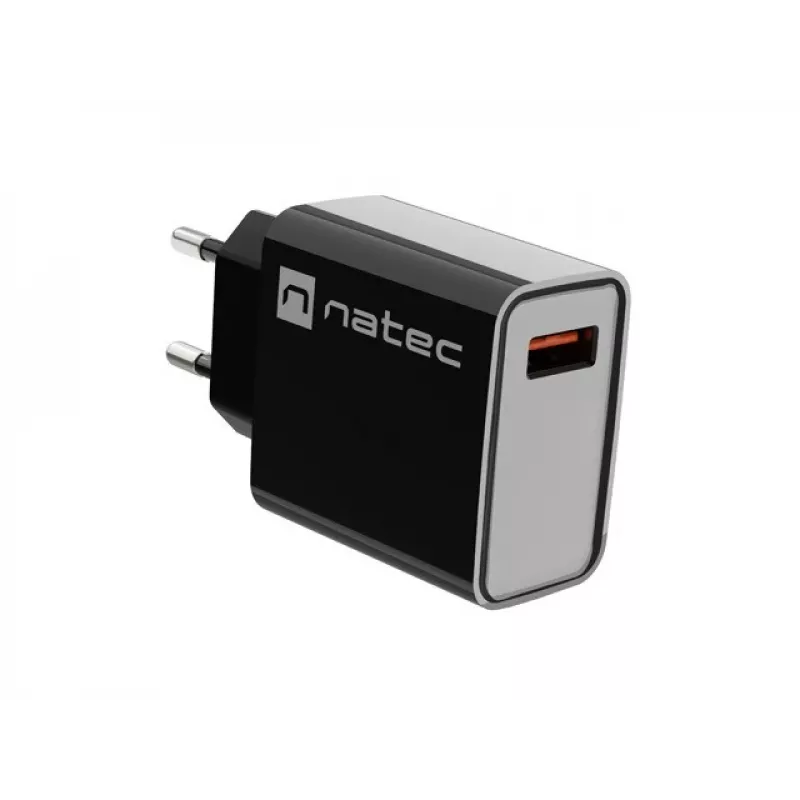 Natec Ribera NUC-2058 cargador de pared, 18 W, 1x USB-A, hasta 3 A, Quick Charge 3.0, Samsung AFC, Huawei FCP/SCP, negro